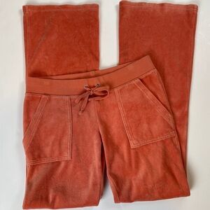 JUICY COUTURE Tracksuit PANTS Rare Peach Orange Velour Low Rise Flare Y2K Small